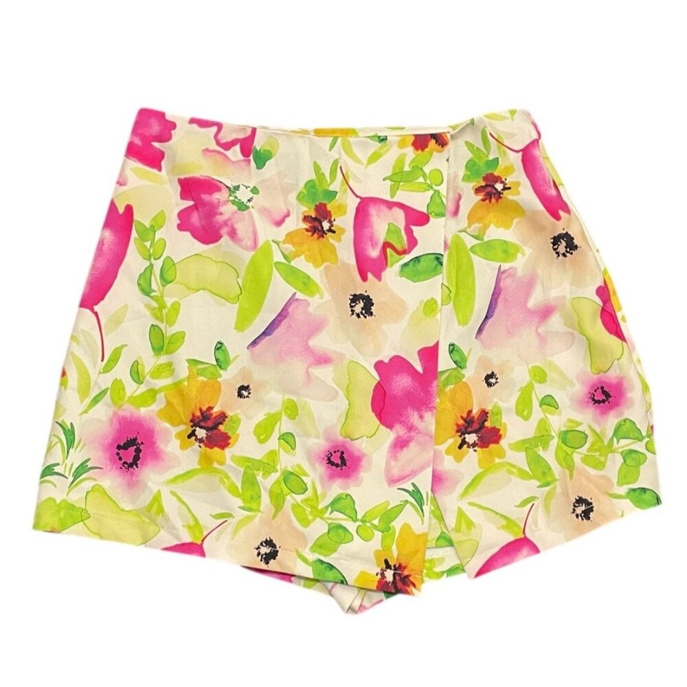 Asos Design Wrap Front Skort Skirt w/Shorts Bright Floral Print Womens Sz 8